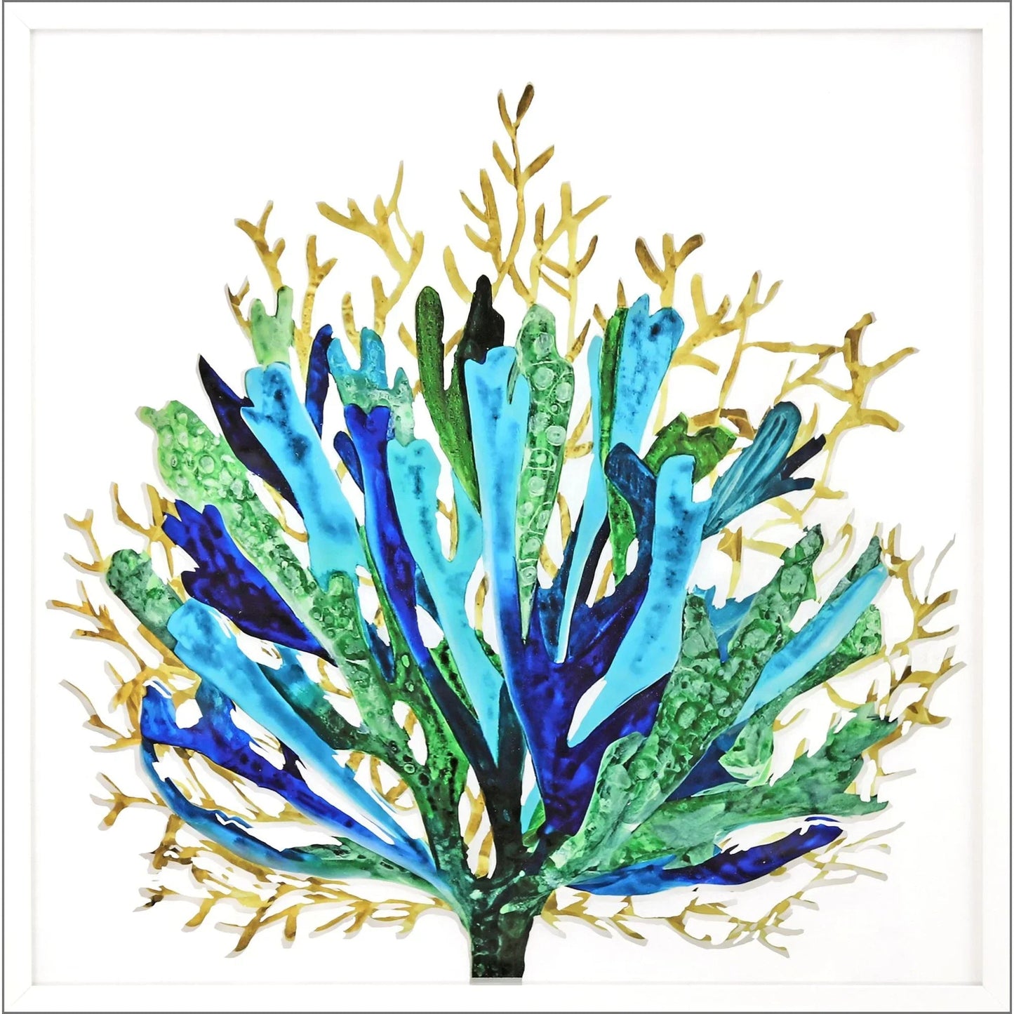 Sea Life Wood Frame Blue Canvas Art