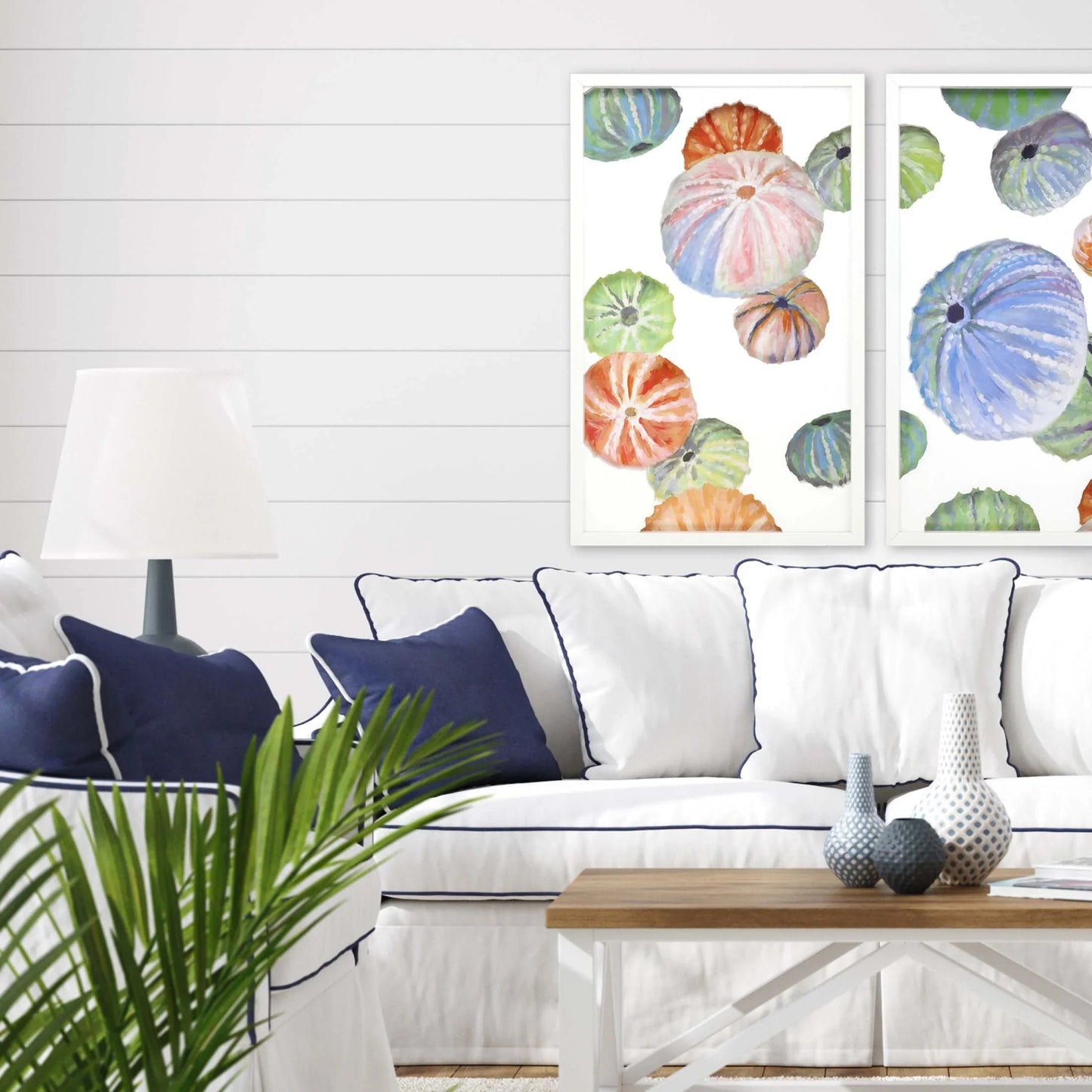 Sea Urchin I Wood Frame Blue Canvas Art