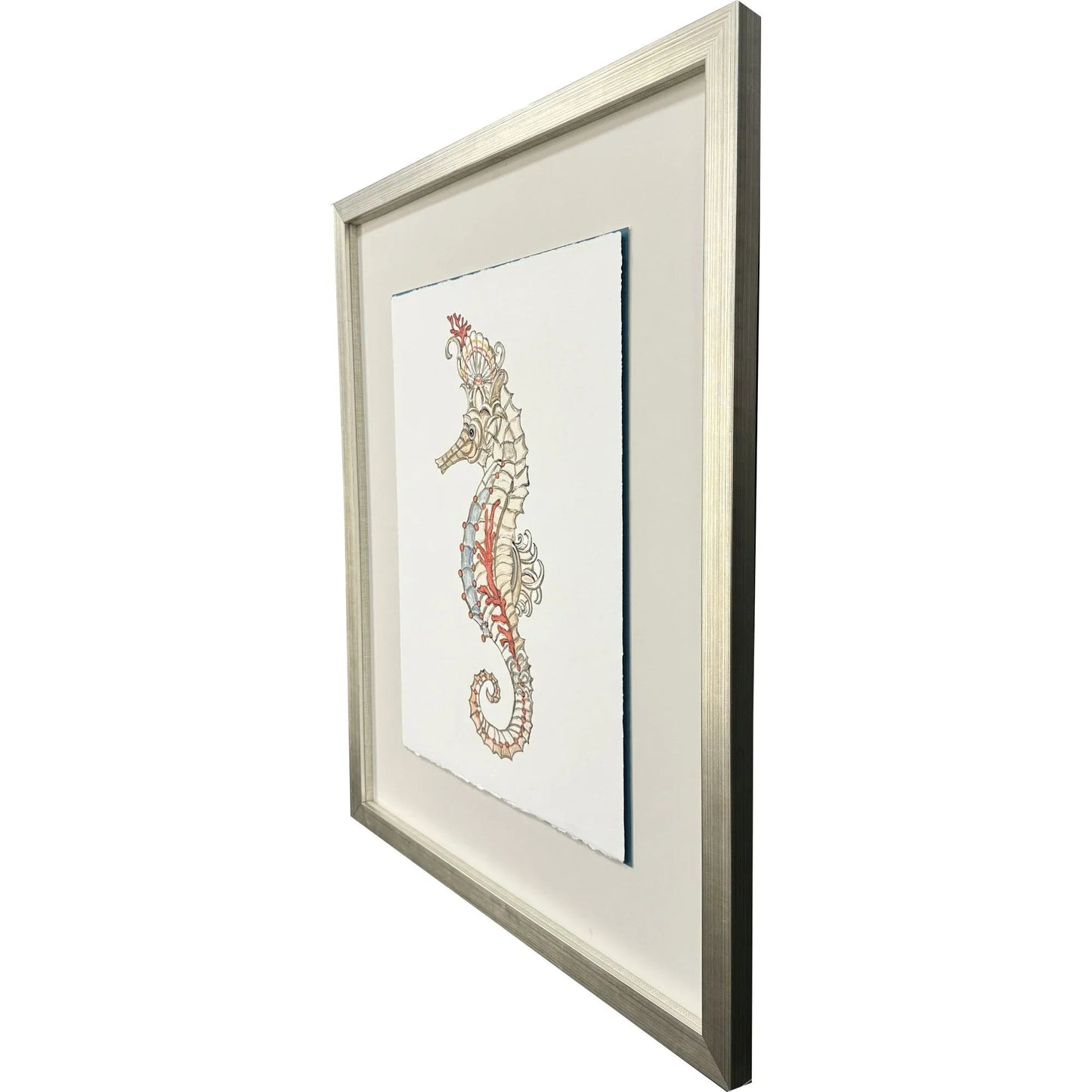 Seahorse Celebration Wood Frame Orange Canvas Art