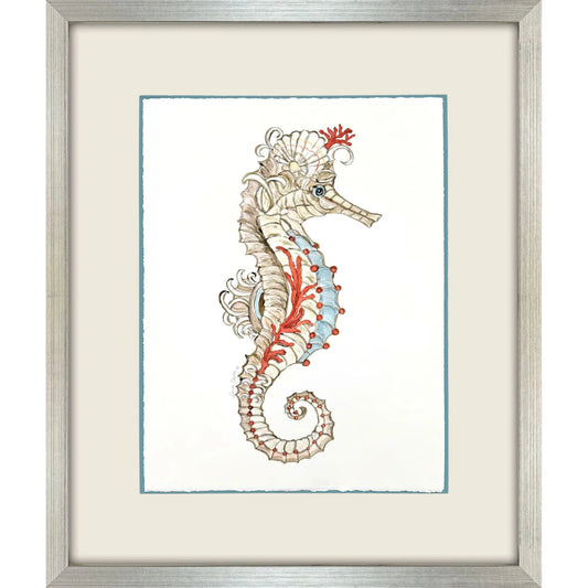 Seahorse Celebration Wood Frame Orange Canvas Art