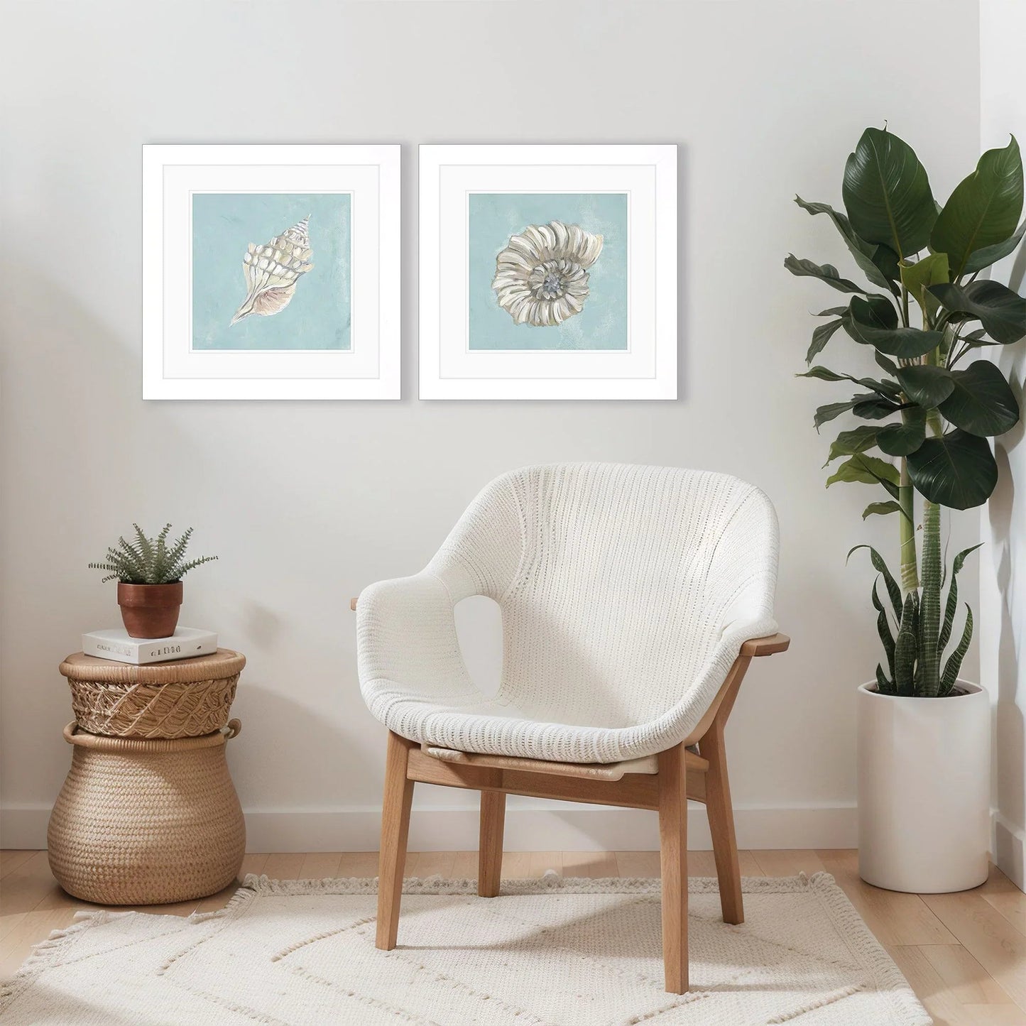 Seashell Glass Front Blue Canvas Art 2PC