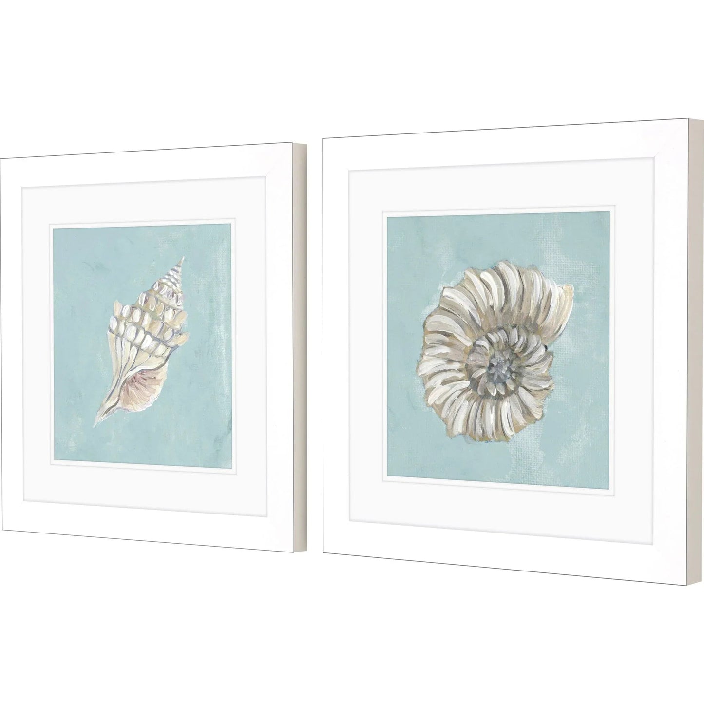 Seashell Glass Front Blue Canvas Art 2PC