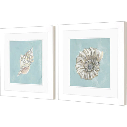 Seashell Glass Front Blue Canvas Art 2PC