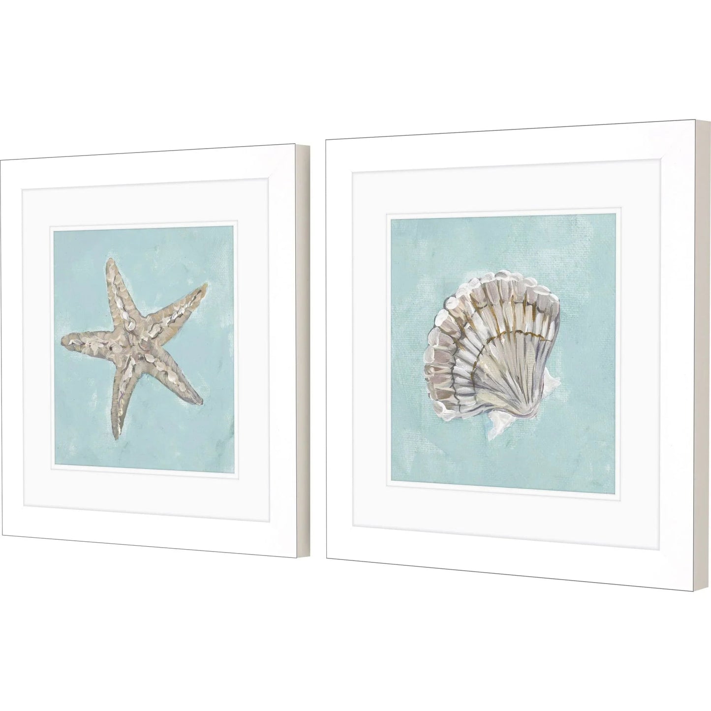 Seashell Glass Front Blue Canvas Art 2PC