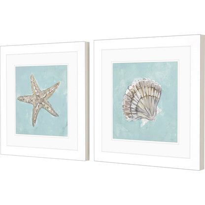 Seashell Glass Front Blue Canvas Art 2PC