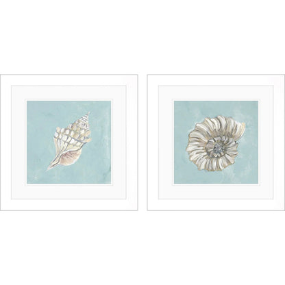 Seashell Glass Front Blue Canvas Art 2PC