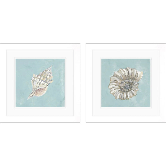 Seashell Glass Front Blue Canvas Art 2PC