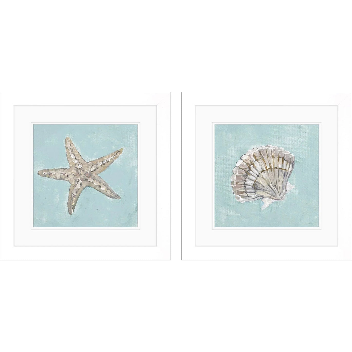 Seashell Glass Front Blue Canvas Art 2PC