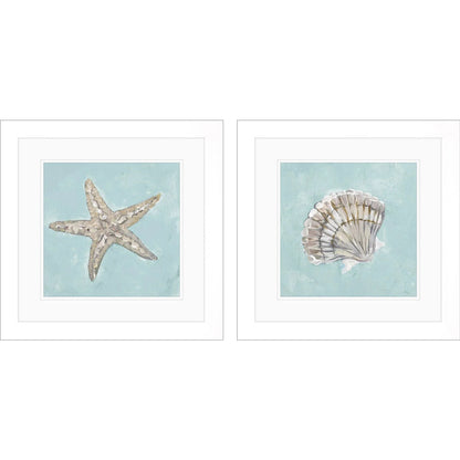Seashell Glass Front Blue Canvas Art 2PC