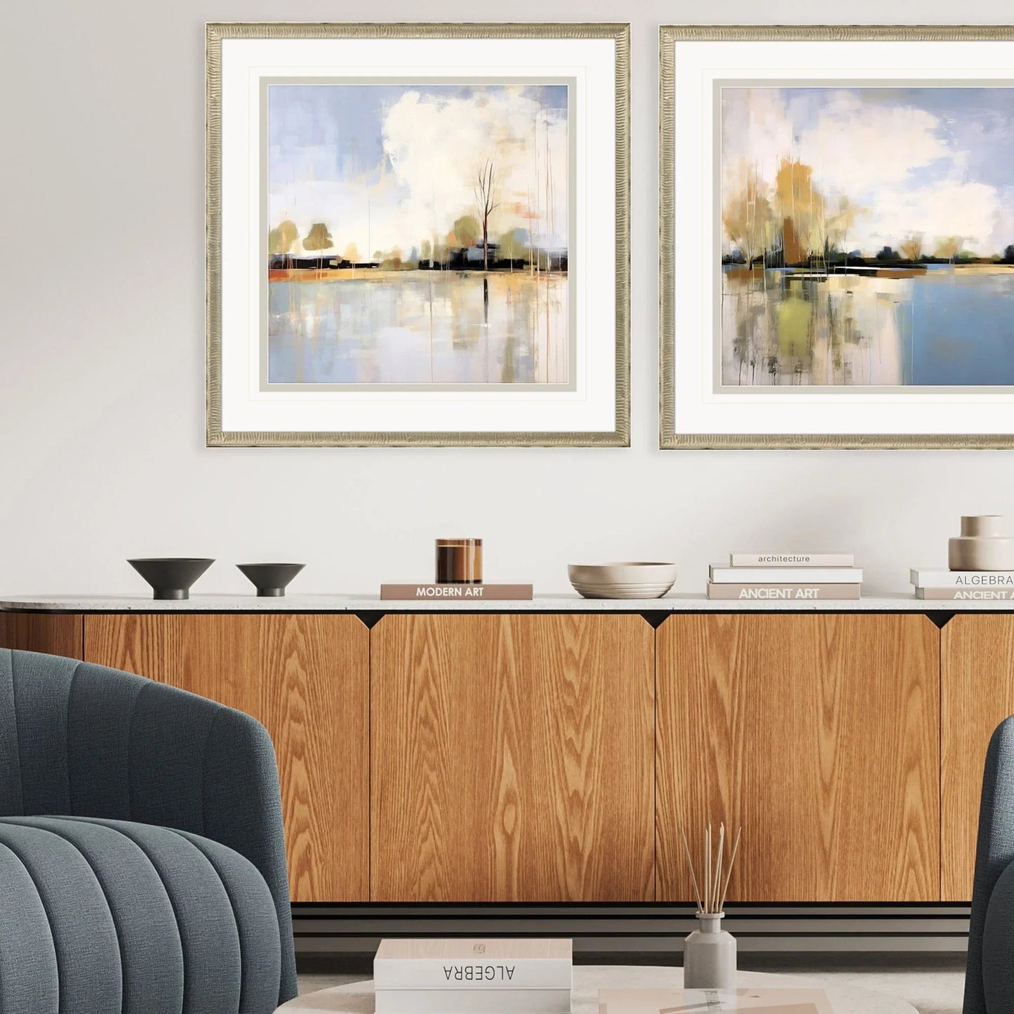 September Morning Wood Frame Blue Canvas Art