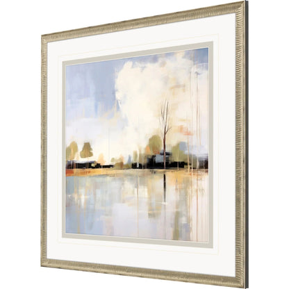 September Morning Wood Frame Blue Canvas Art