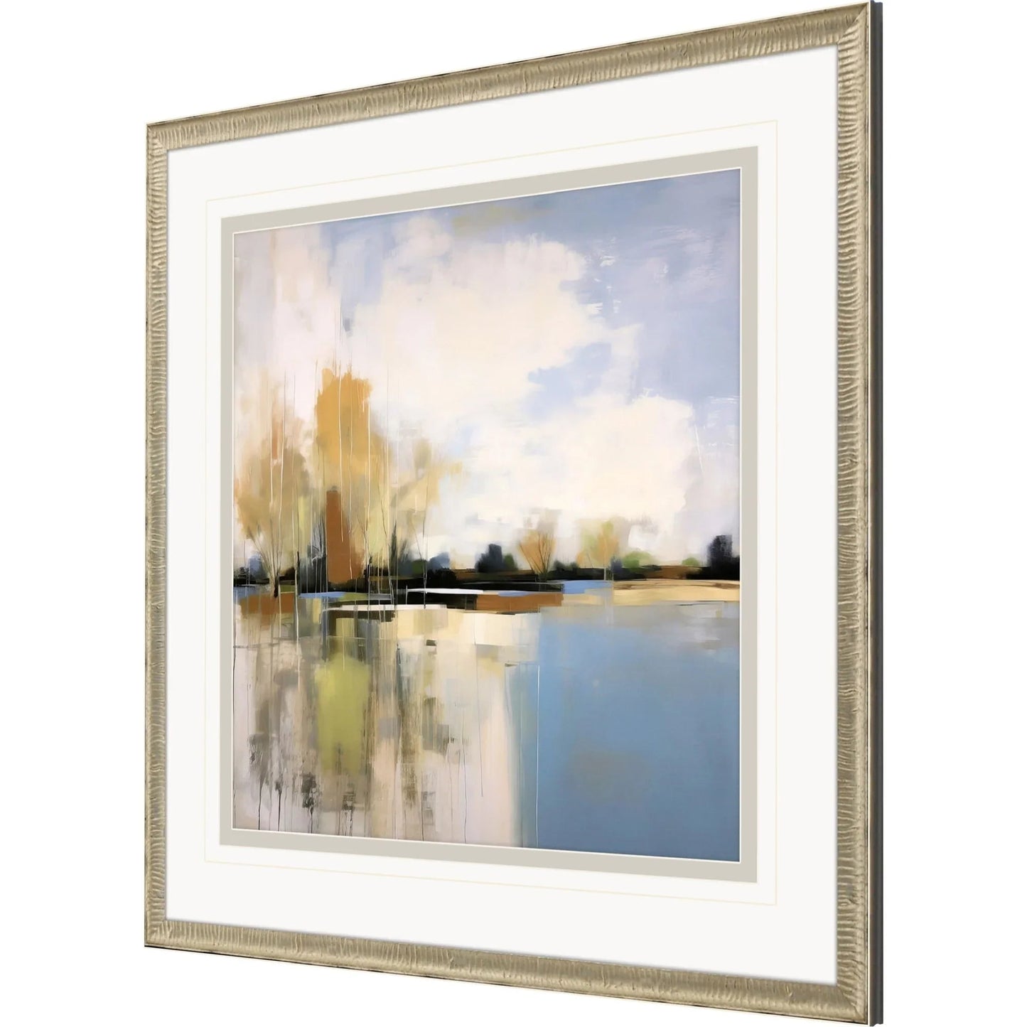 September Morning Wood Frame Blue Canvas Art