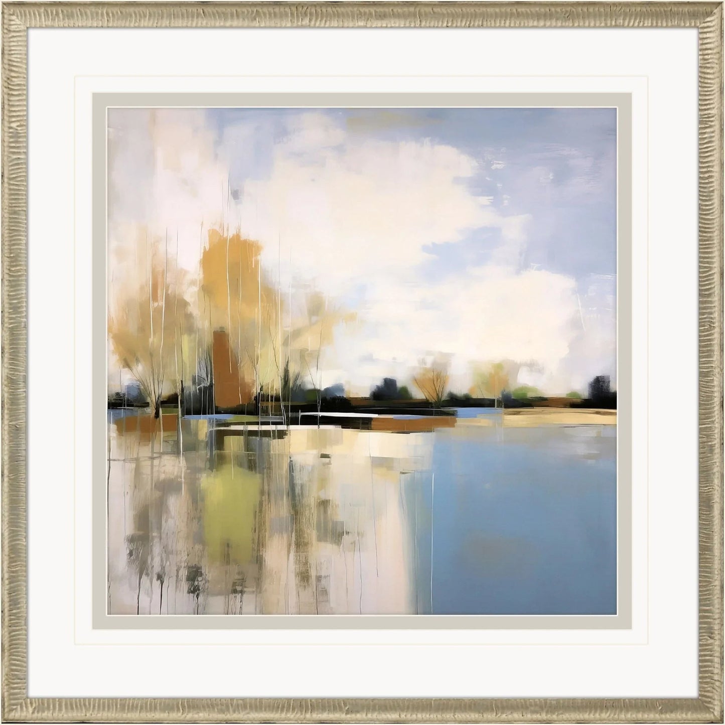 September Morning Wood Frame Blue Canvas Art