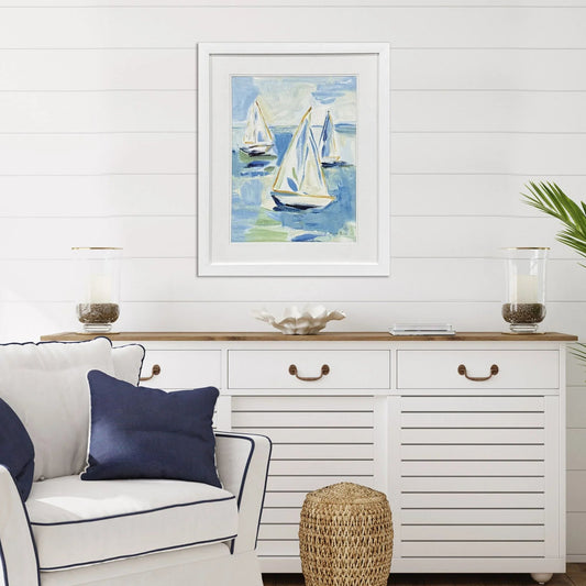 Setting Sail Glass Front Blue Canvas Art