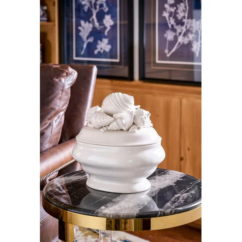 Shell Ceramic White Tureen - LOOMLAN - Chelsea House - Boxes & Bowls