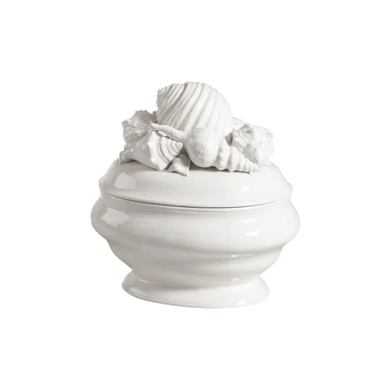 Shell Ceramic White Tureen - LOOMLAN - Chelsea House - Boxes & Bowls