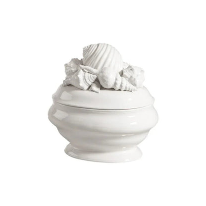 Shell Ceramic White Tureen - LOOMLAN - Chelsea House - Boxes & Bowls