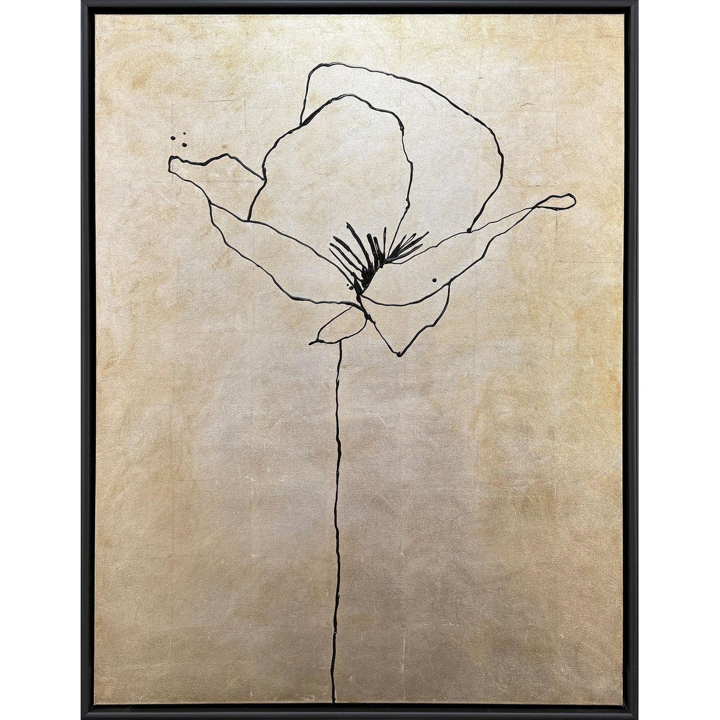 Silver Poppies I Wood Frame Brown Canvas Art