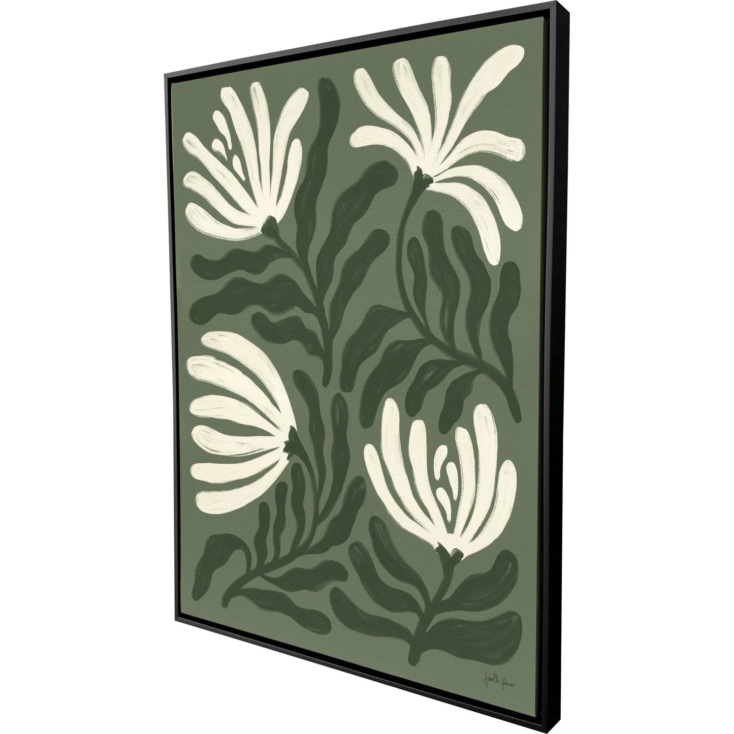 Simple Petals Hand Assembled Green Canvas Art