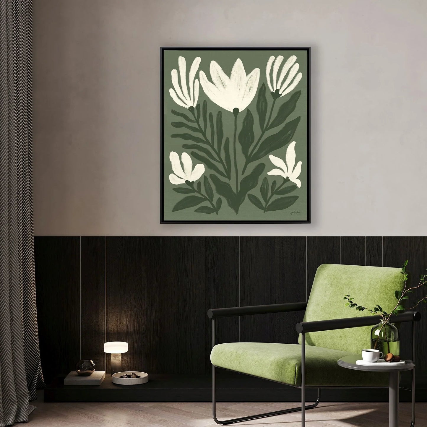 Simple Petals Hand Assembled Green Canvas Art
