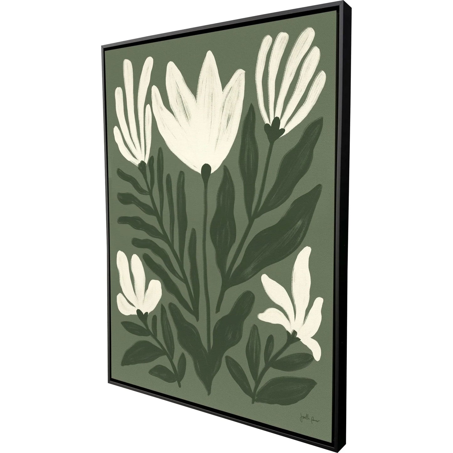 Simple Petals Hand Assembled Green Canvas Art