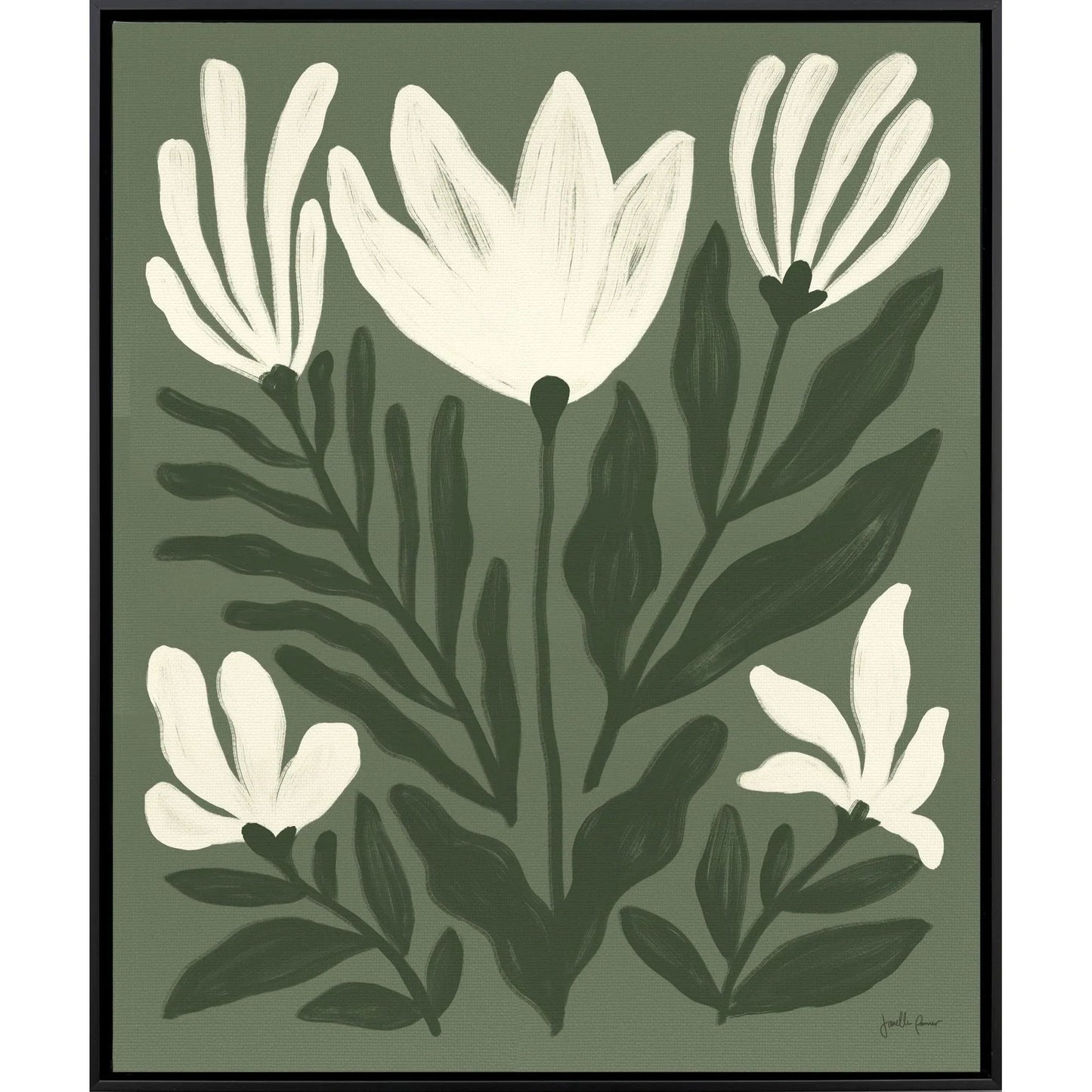 Simple Petals Hand Assembled Green Canvas Art