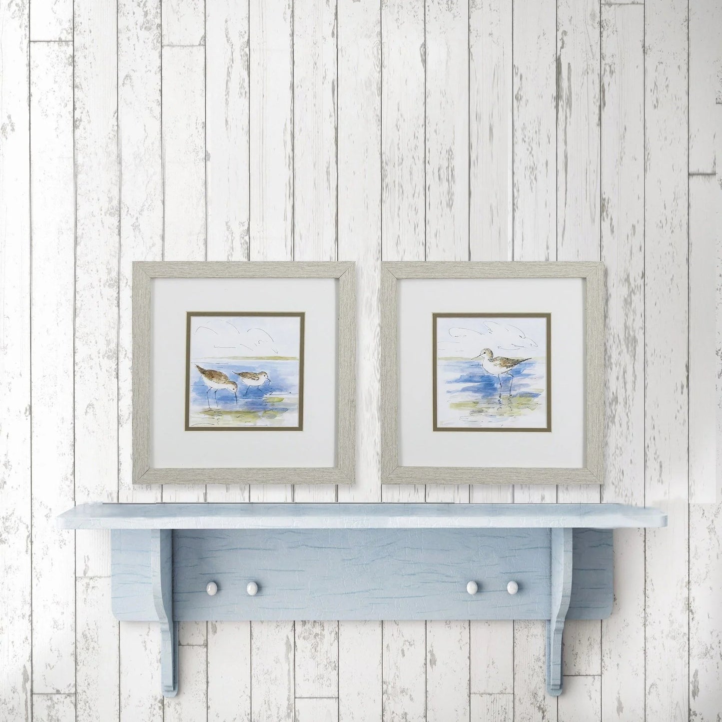 Sketchy Shore Birds Blue Canvas Art 2PC