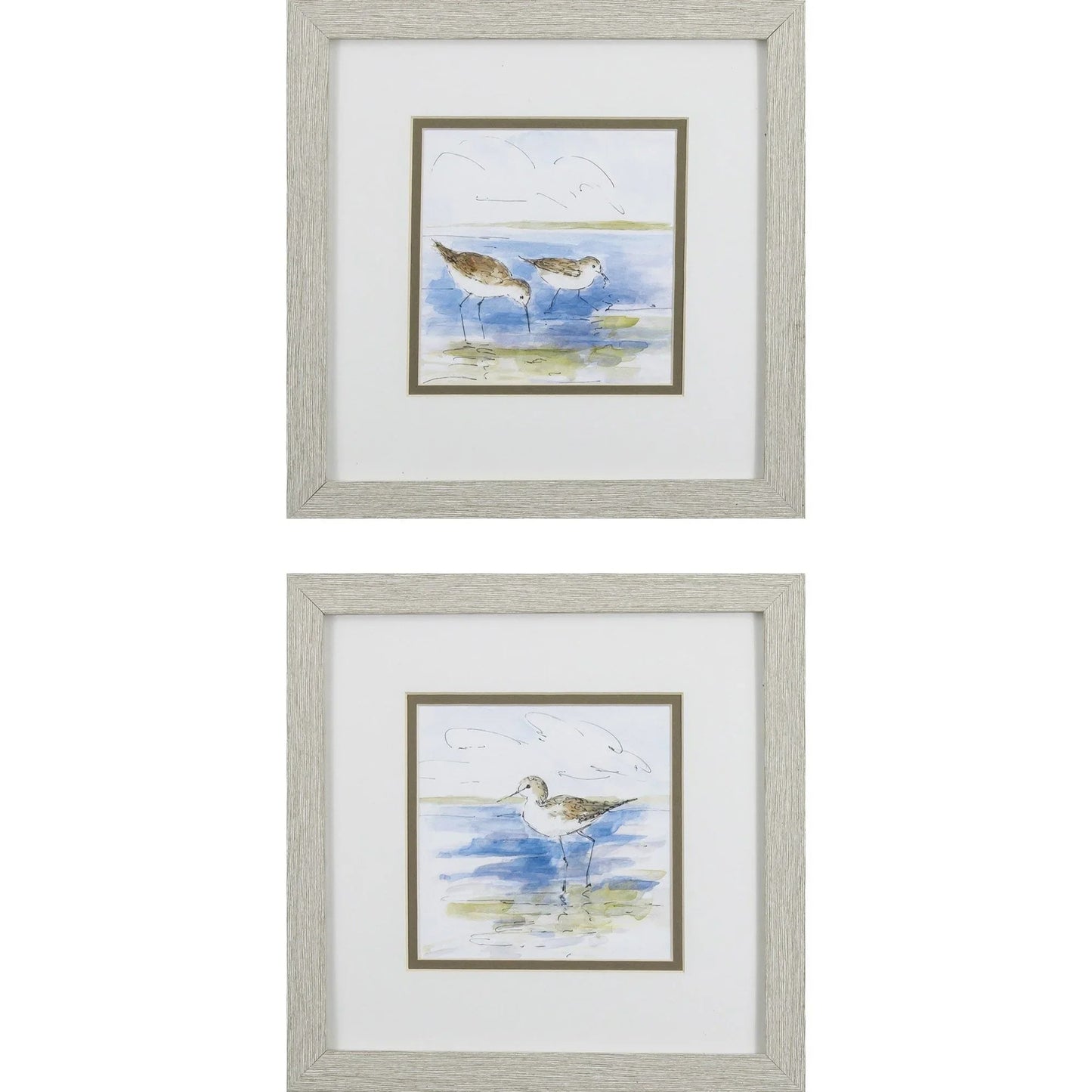 Sketchy Shore Birds Blue Canvas Art 2PC