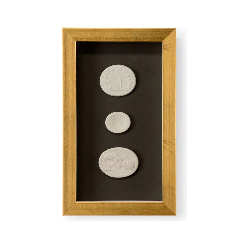 Small Intaglio Shadowbox Gold Leaf Framed Artwork-Framed Wall Art-Chelsea House-Intaglio III-Vertical-LOOMLAN