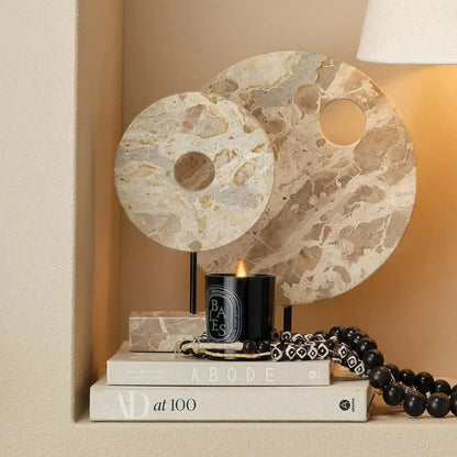 Soleil Marble and Iron Cream Stand - LOOMLAN - Jamie Young - Statues & Sculptures