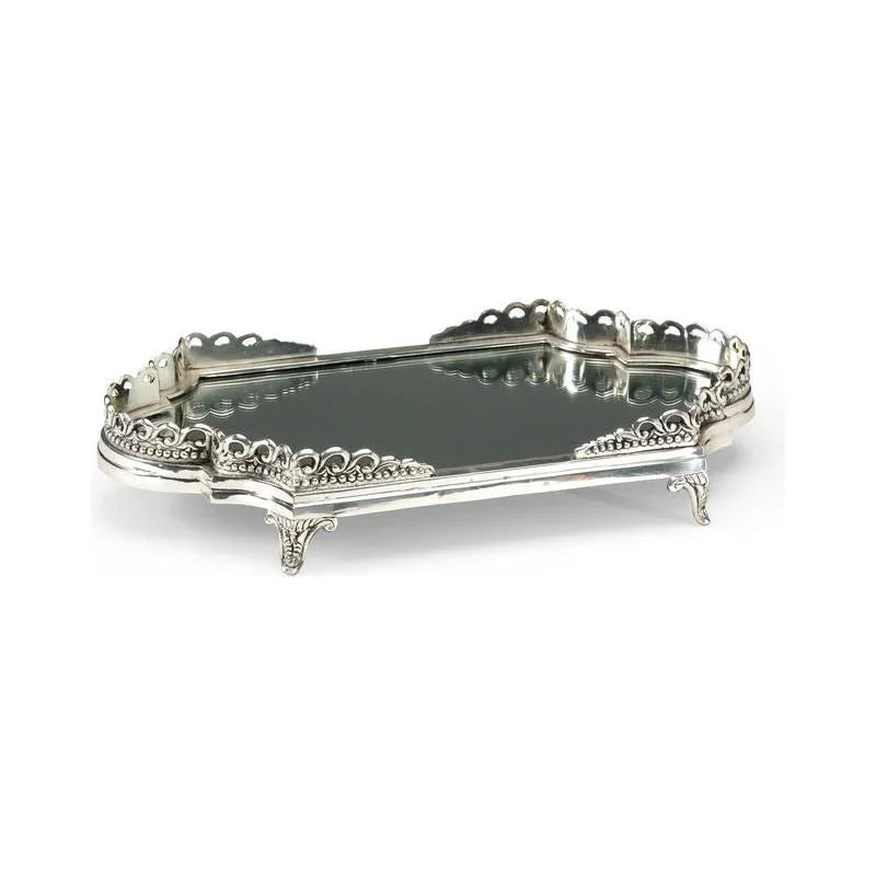Solid Brass Framed Silver Mirrored Tray - LOOMLAN - Wildwood - Trays