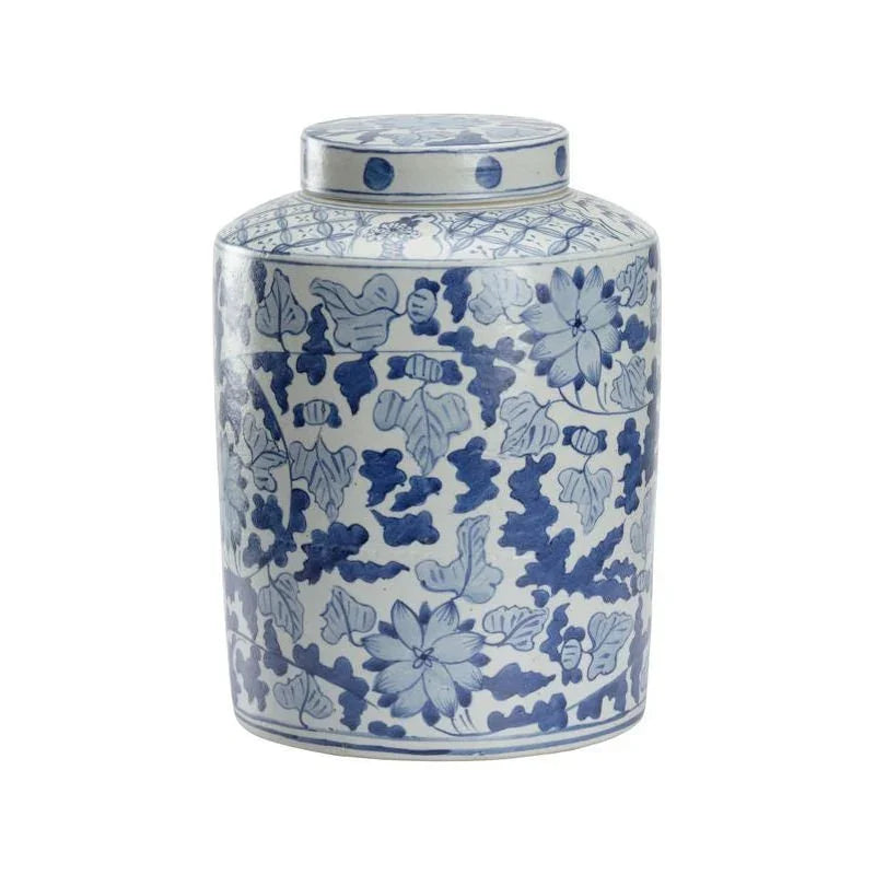 Song Leaf Ginger Ceramic Blue Jar - LOOMLAN - Chelsea House - Vases & Jars