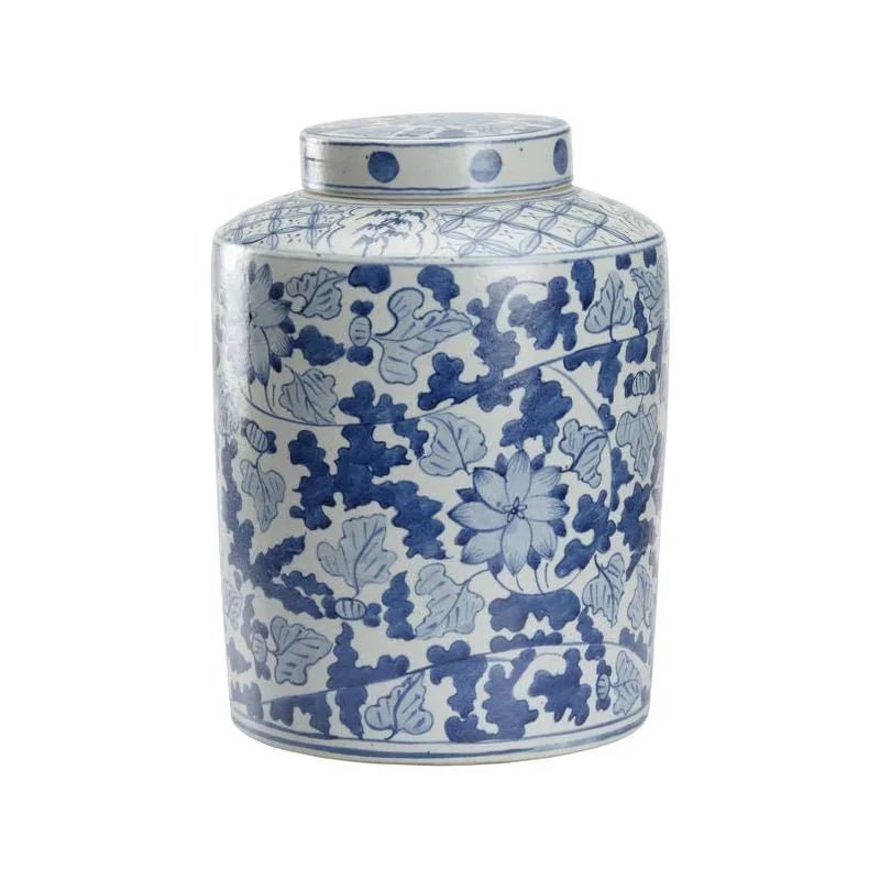 Song Leaf Ginger Ceramic Blue Jar - LOOMLAN - Chelsea House - Vases & Jars