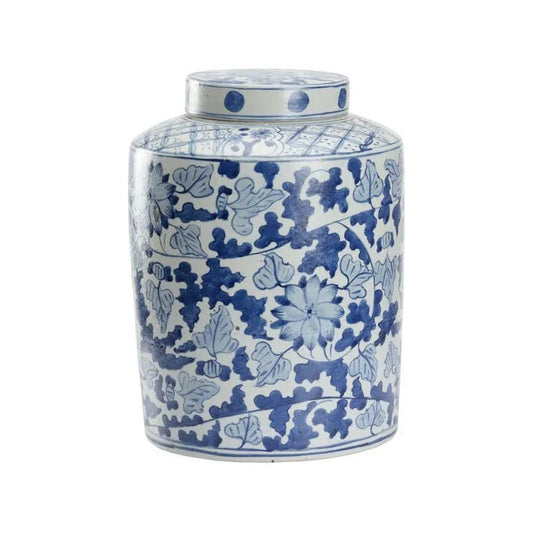 Song Leaf Ginger Ceramic Blue Jar - LOOMLAN - Chelsea House - Vases & Jars