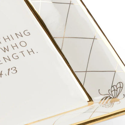 Square Bee Verse Ceramic White Plate - LOOMLAN - Chelsea House - Boxes & Bowls