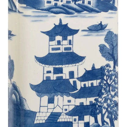 Square Blue And White Ceramic Base Table Lamp - LOOMLAN - Chelsea House - Table Lamps