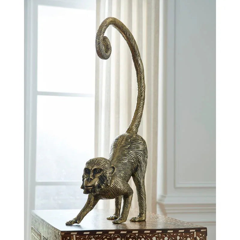 Standing Monkey Antique Brass Finish Sculpture - LOOMLAN - Chelsea House - Statues & Sculptures