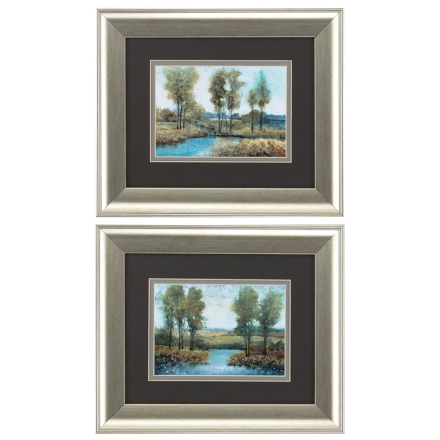 Stream Side Blue Canvas Art 2PC