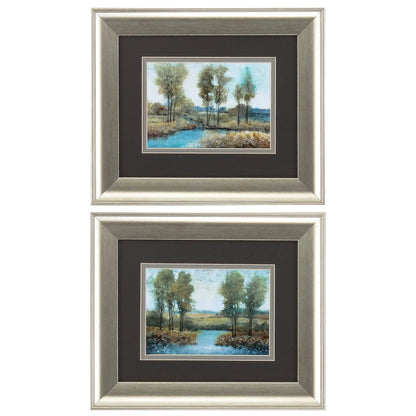 Stream Side Blue Canvas Art 2PC