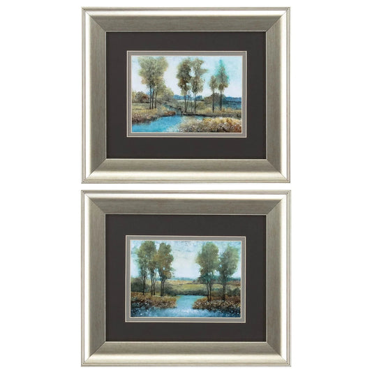 Stream Side Blue Canvas Art 2PC