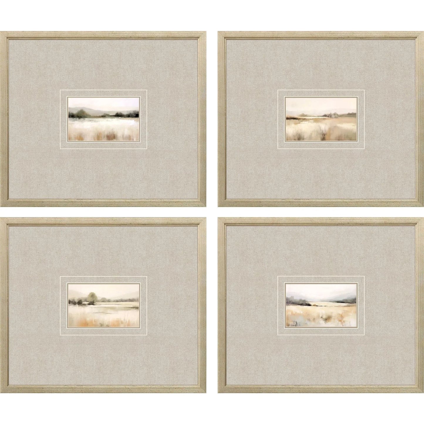 Subtle Landscape Wood Frame Green Canvas Art 4PC