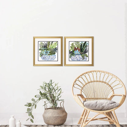 Succulent Garden Blue Canvas Art 2PC