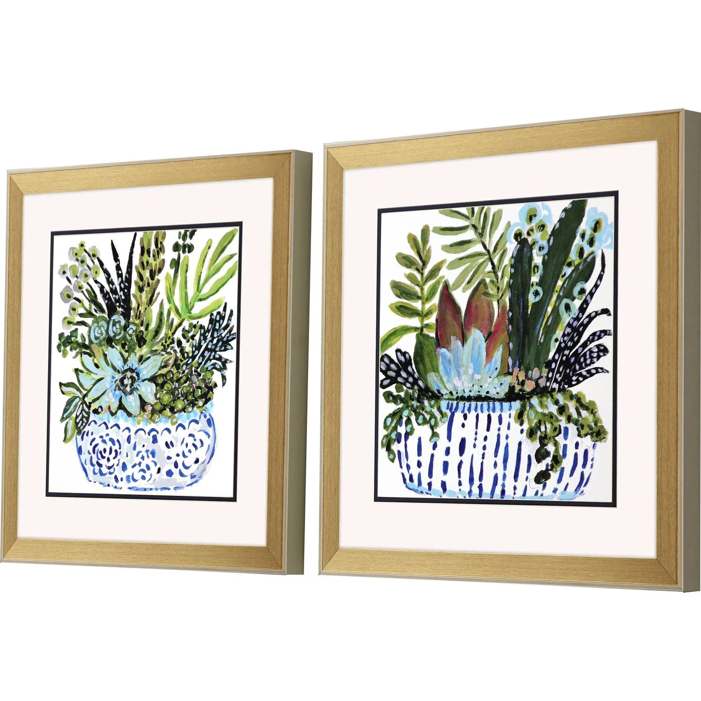 Succulent Garden Blue Canvas Art 2PC