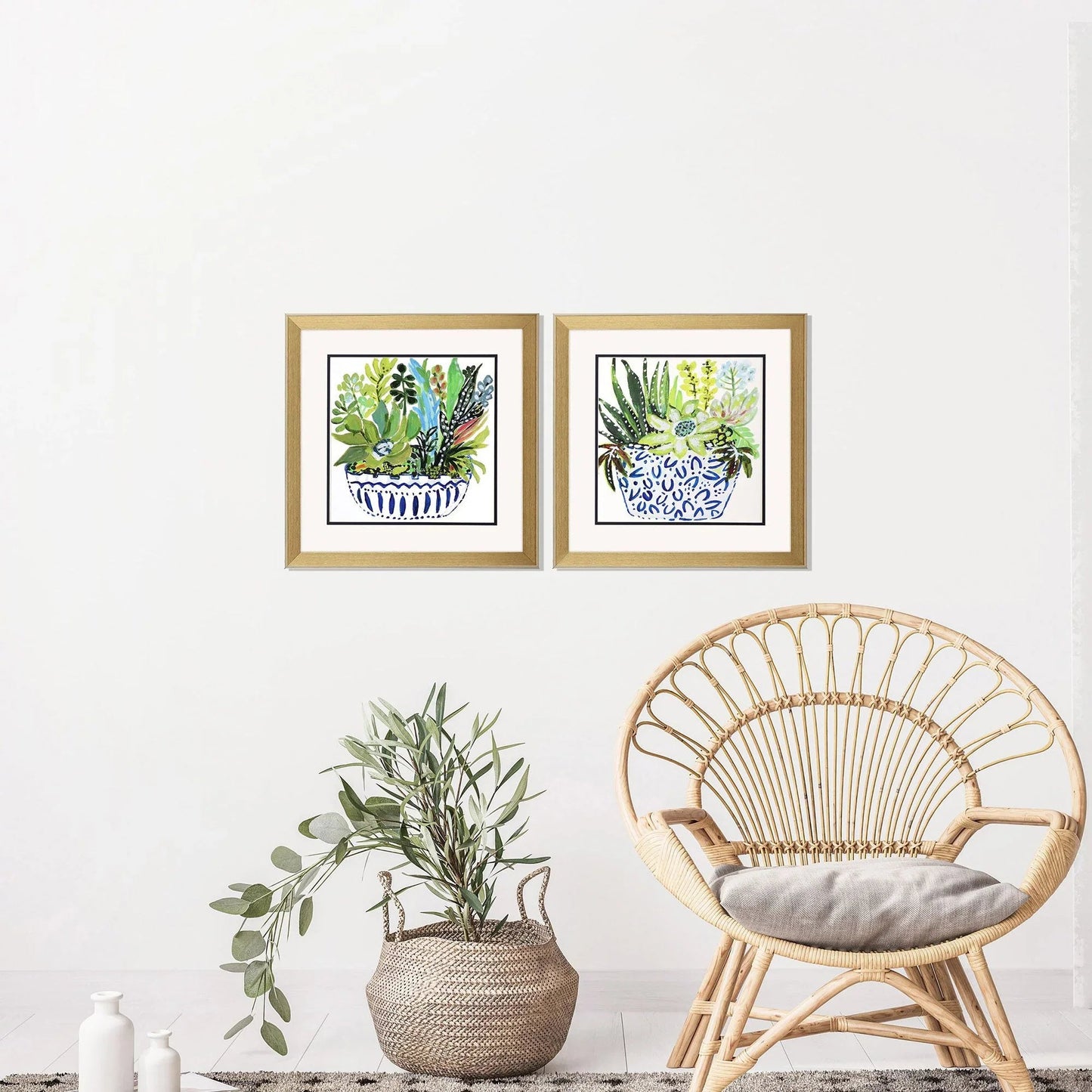 Succulent Garden Blue Canvas Art 2PC