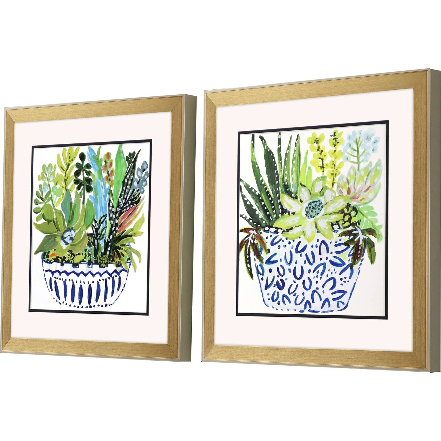 Succulent Garden Blue Canvas Art 2PC