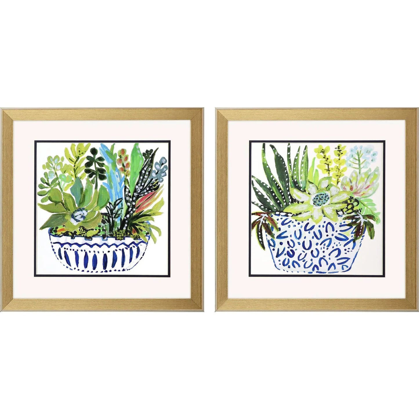 Succulent Garden Blue Canvas Art 2PC