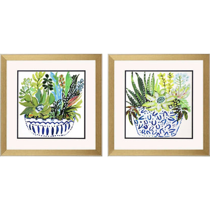 Succulent Garden Blue Canvas Art 2PC