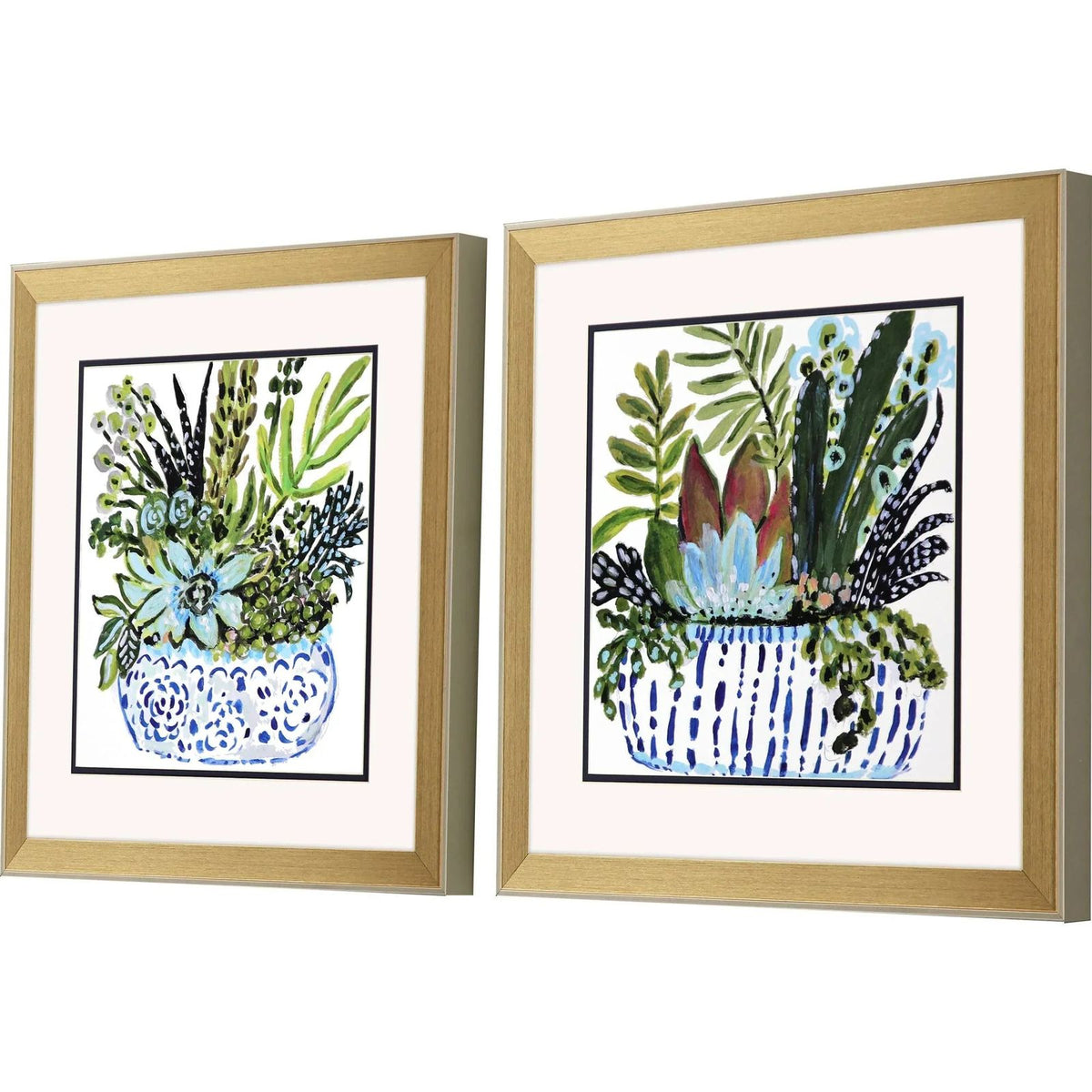 Succulent Garden Blue Framed Wall Art 2PC -- view 3