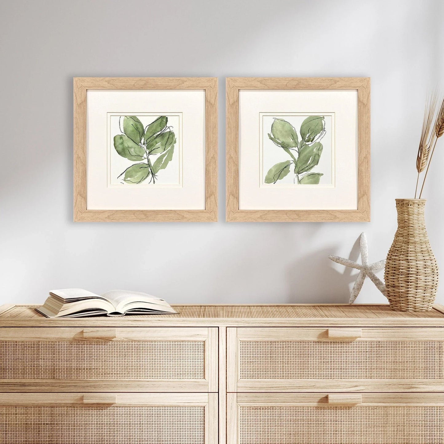Summer Leaves Green Canvas Art 2PC