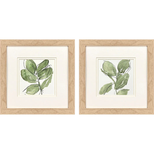 Summer Leaves Green Canvas Art 2PC